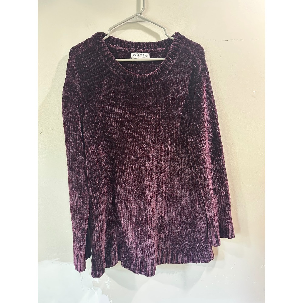 Orvis Classic Collection Purple Chenille Knit Sweater Crew Neck Long Sleeve Plum